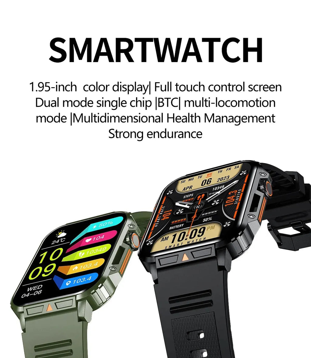 2025 New Rugged Military Sports Smart Watch 1.95 inch 300mAH Bluetooth Fitness Tracker reloj hombre Smarthwhatch For Android IOS