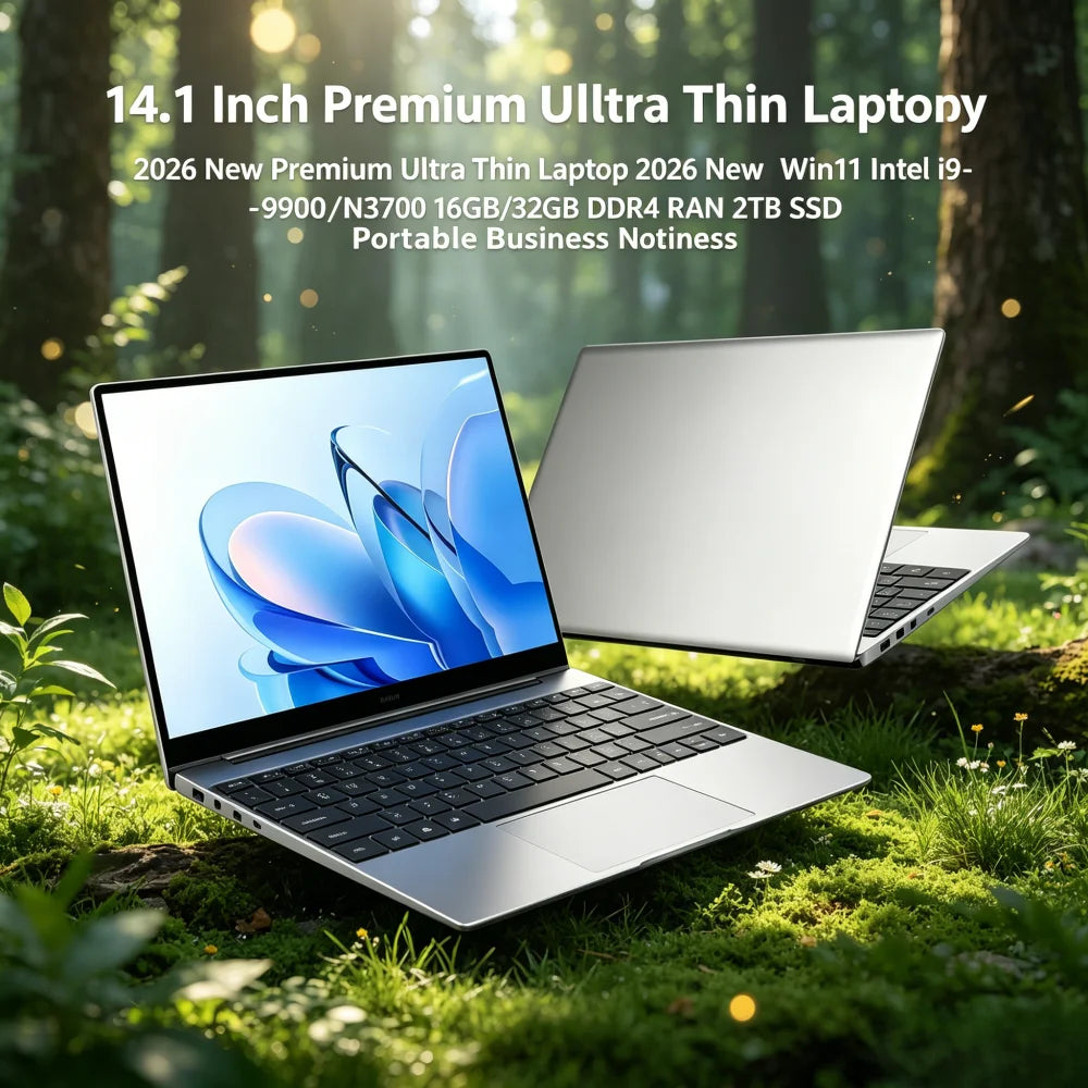 14.1 Inch Premium Ultra Thin Laptop 2026 New Win11 Intel i9-9900/N3700 16GB/32GB DDR4 RAM 2TB SSD Portable Business Notebook