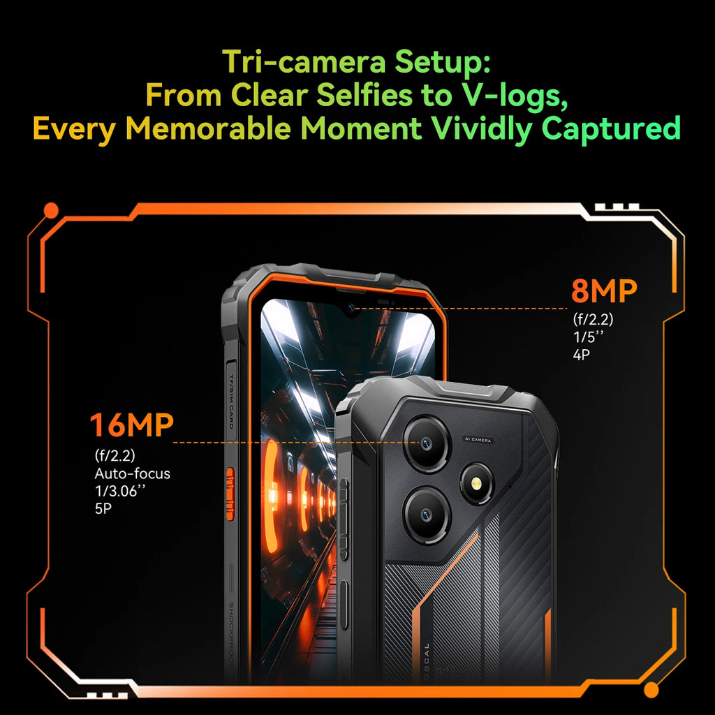 OSCAL Marine 2 AI Outdoor Mobile Phone, 6.56 Inch Rugged Smartphone Android 15, 8+16GB RAM, 256GB+2TB ROM 11000mAh, Unisoc T615