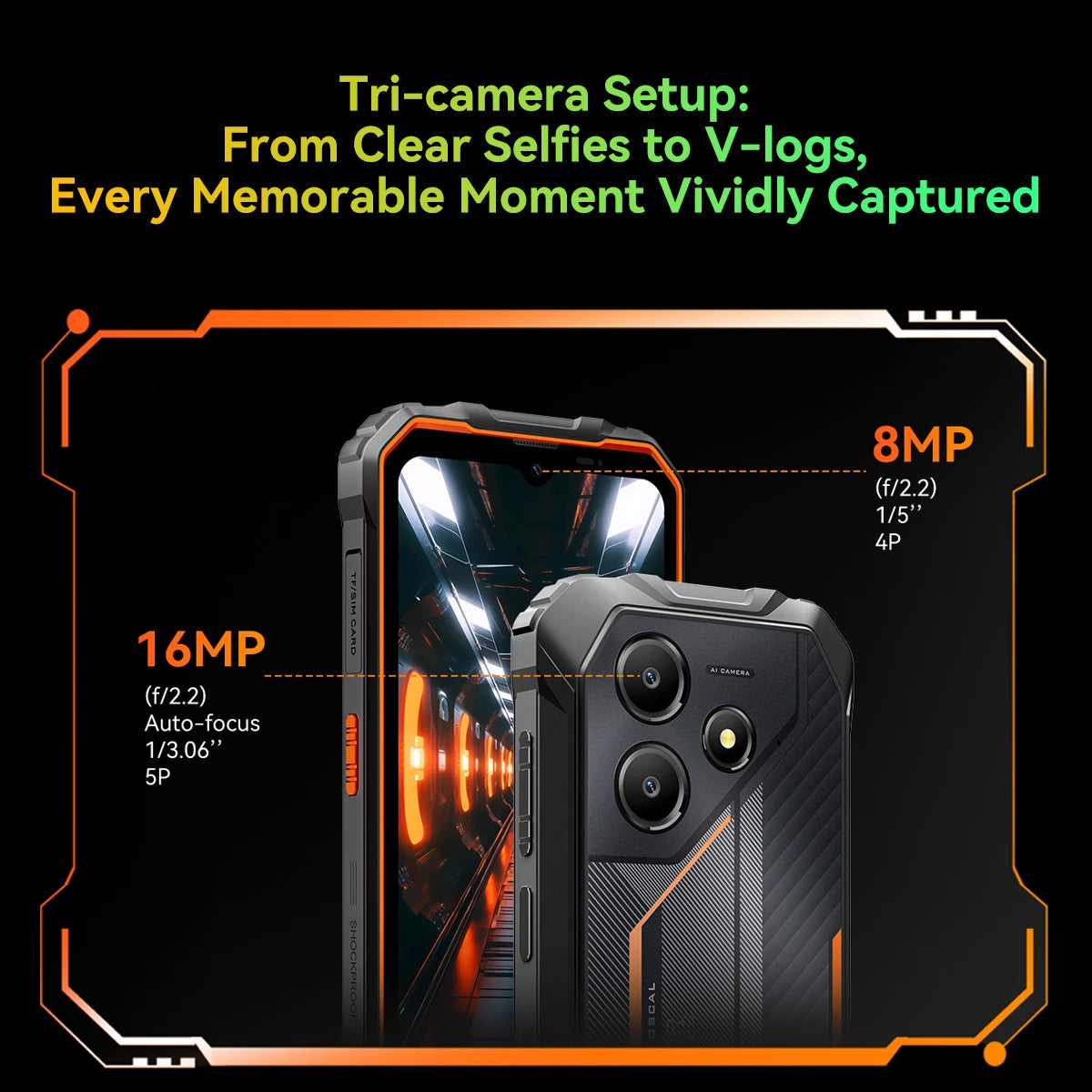 OSCAL Marine 2 AI Outdoor Mobile Phone, 6.56 Inch Rugged Smartphone Android 15, 8+16GB RAM, 256GB+2TB ROM 11000mAh, Unisoc T615