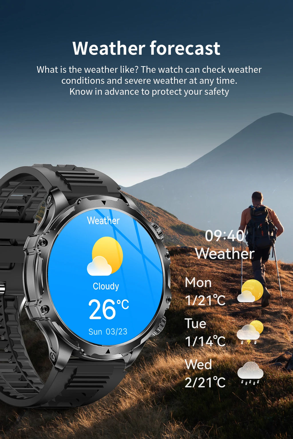 New 1000mah Long Standby AMOLED Smart Watch Men Sports Fitness LED Flashlight 3ATM Waterproof BT Call Smartwatch Men +GiFt