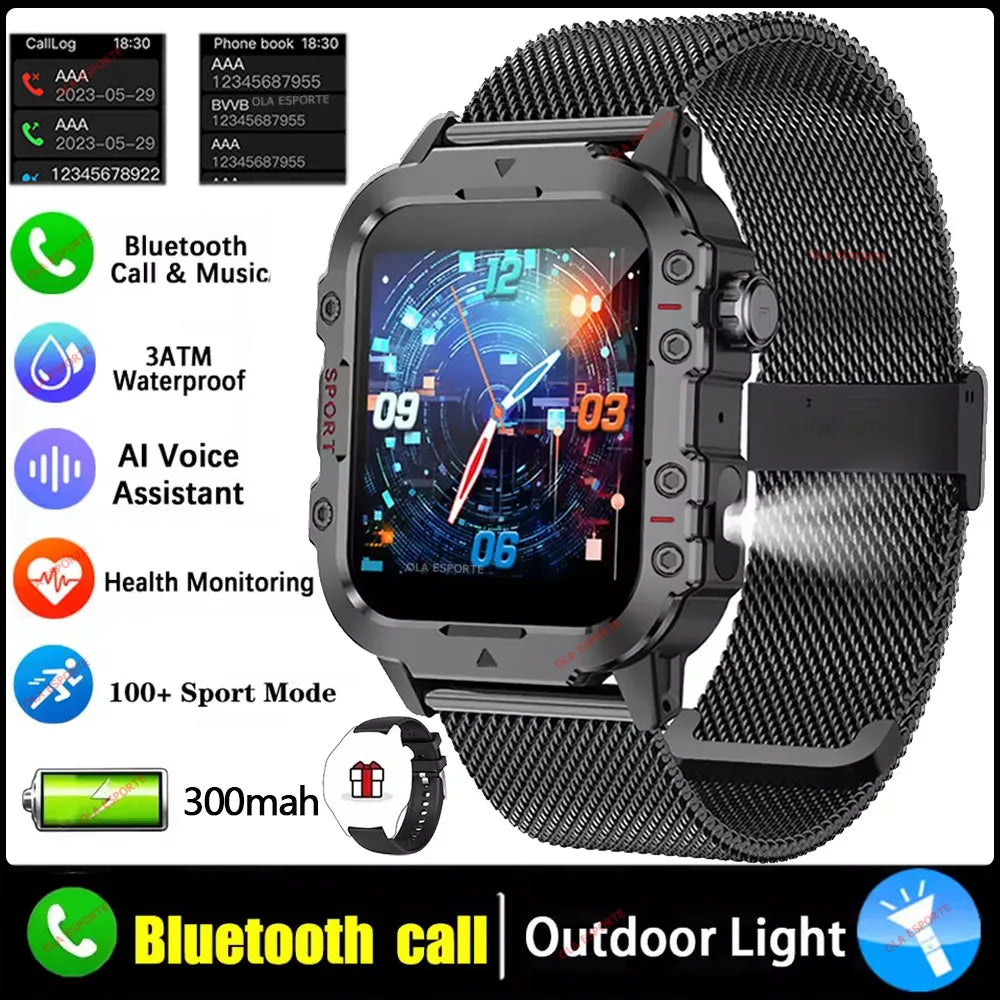 2026 New Military-grade Smart Watch Men GPS Flashlight 3ATM Waterproof Watch Bluetooth Call 100+Sport Outdoor Smartwatch Pk MA27