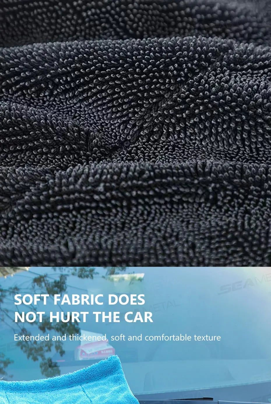SEAMETAL 1200GSM Car Cleaning Towel Heavy Duty Thicken High-Absorbent Drying Cloth Ultra-Soft Scratch Free Car Detailing Towel