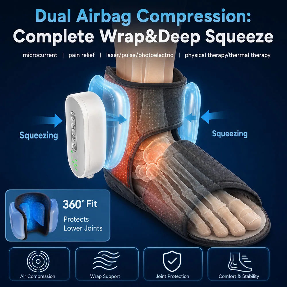 Ankle Air Compression Massager Heated Foot Wrap Support 3 Modes 4 Levels Thermal Sleeve Cordless Rechargeable Brace