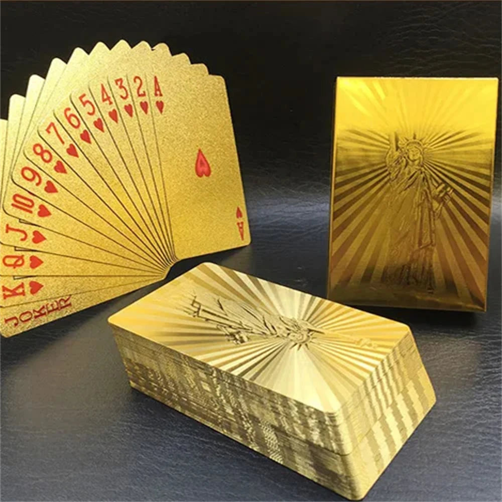 55pcs Golden Playing Entertain Cards Gold Foil Pokers Set Magic Cards 24K Gold Plastic Foil Pokers Durable Waterproof Cards