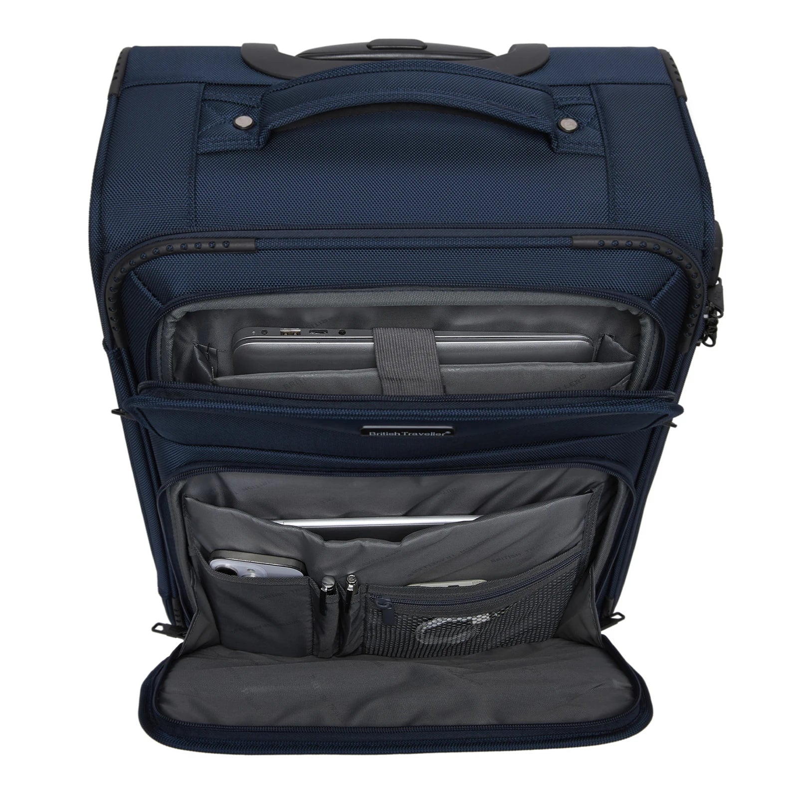 British Traveller - Suitcase Adjustable Handle, 4 Spinner Wheels, Lightweight, TSA Lock - Recycled Polyester Luggage （S/M/L)