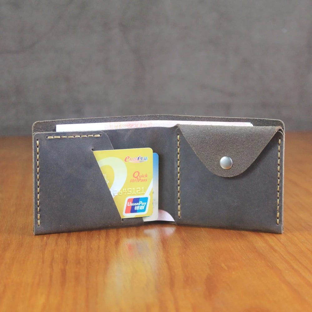 Luxury Handmade Genuine Leather Men Wallet Bifold Purse Male Wallets Short Money Clip Vintage Leather Money Bag with zip pocket
