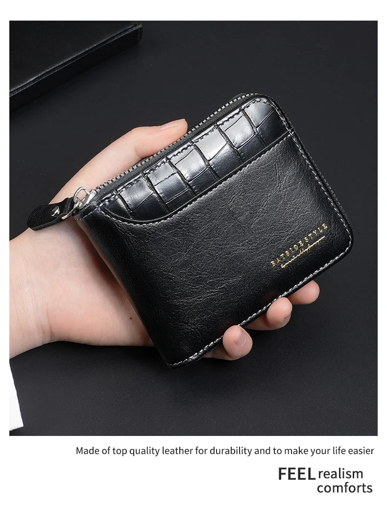 Leather Men’s Wallet Luxury Mens Purse Male Zipper Card Holders with Coin Pocket Rfid Wallets Gifts for Men Money Bag