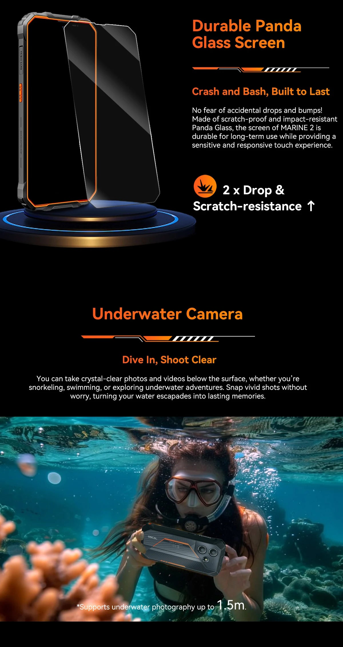 OSCAL Marine 2 AI Outdoor Mobile Phone, 6.56 Inch Rugged Smartphone Android 15, 8+16GB RAM, 256GB+2TB ROM 11000mAh, Unisoc T615