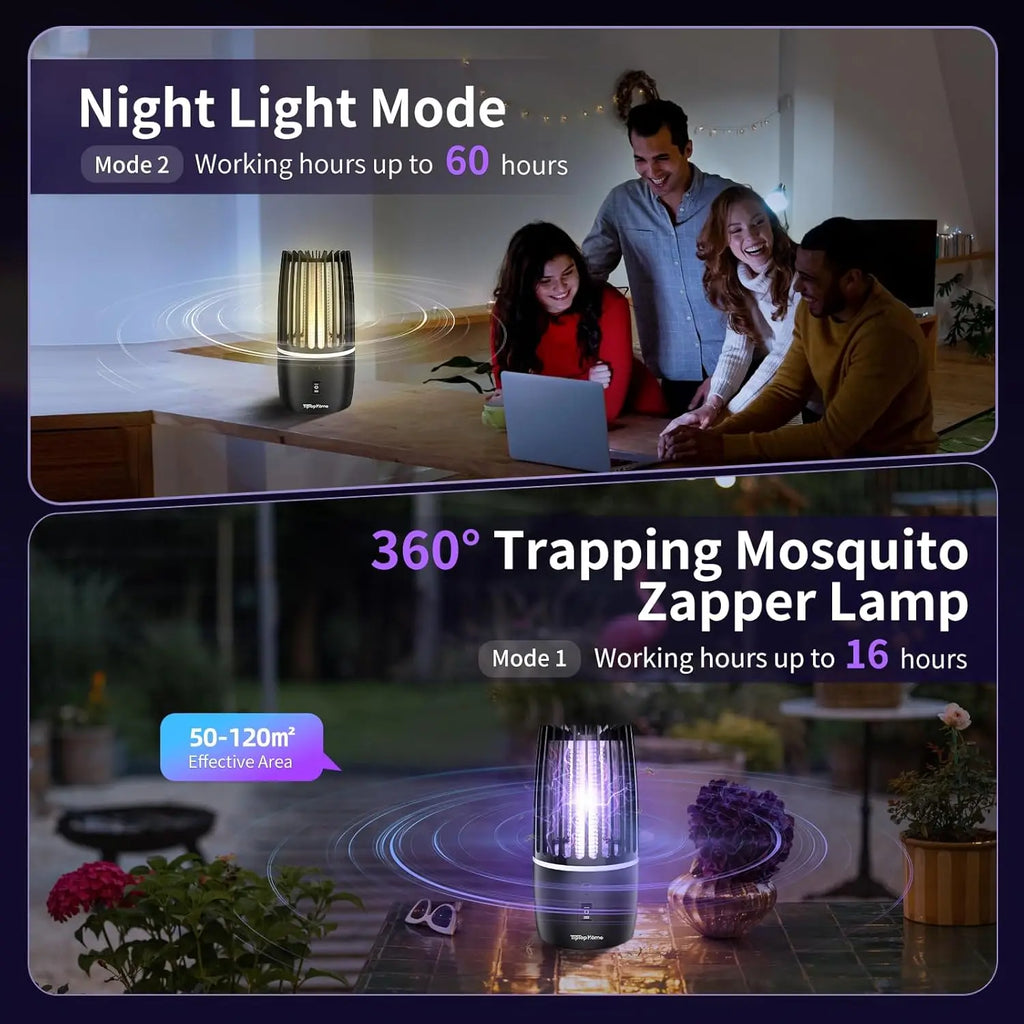 2 in 1 Electric Fly Catcher USB Rechargeable Portable Bug Zapper with Night Light 360° Attract for Indoor Outdoor Trip Camping