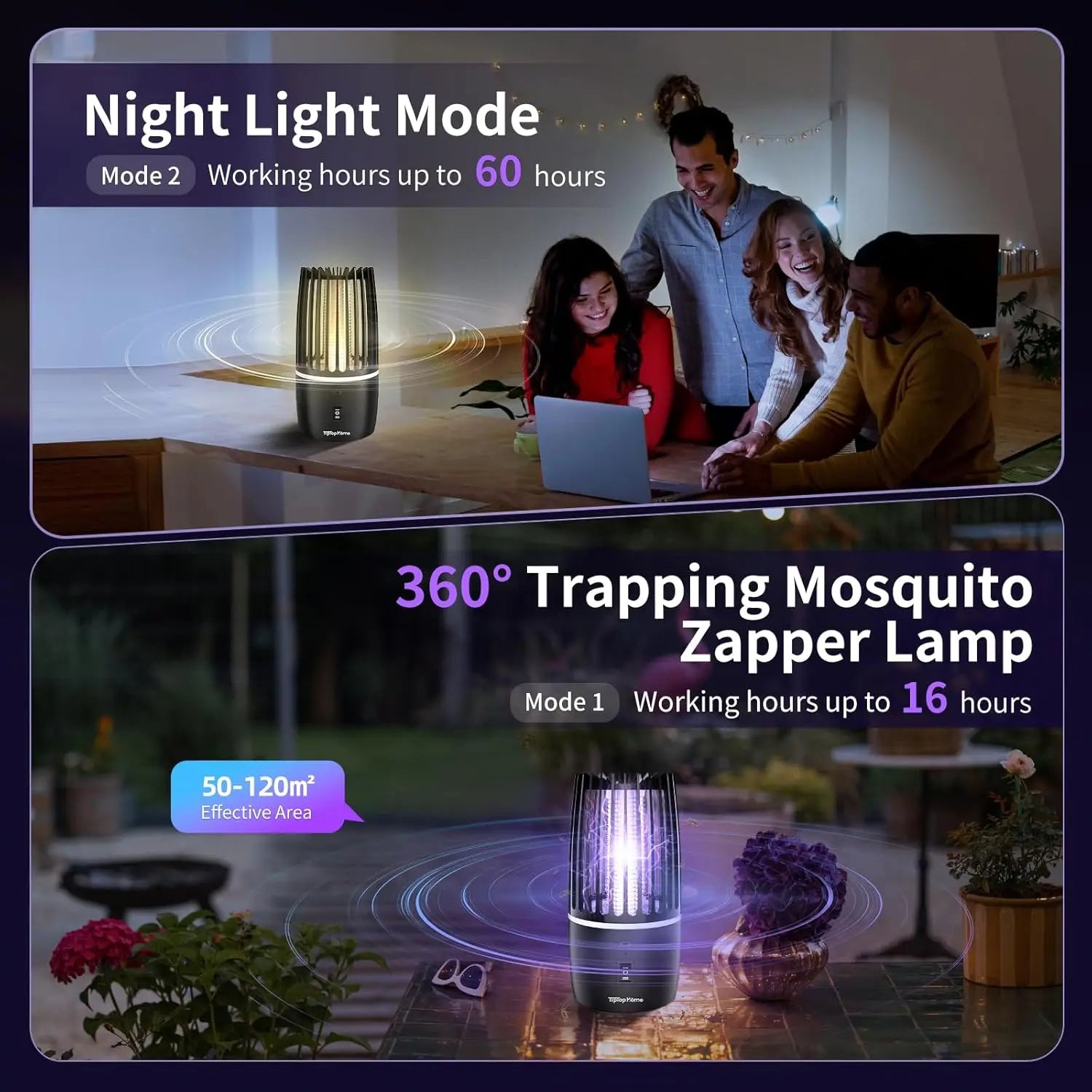 2 in 1 Electric Fly Catcher USB Rechargeable Portable Bug Zapper with Night Light 360° Attract for Indoor Outdoor Trip Camping