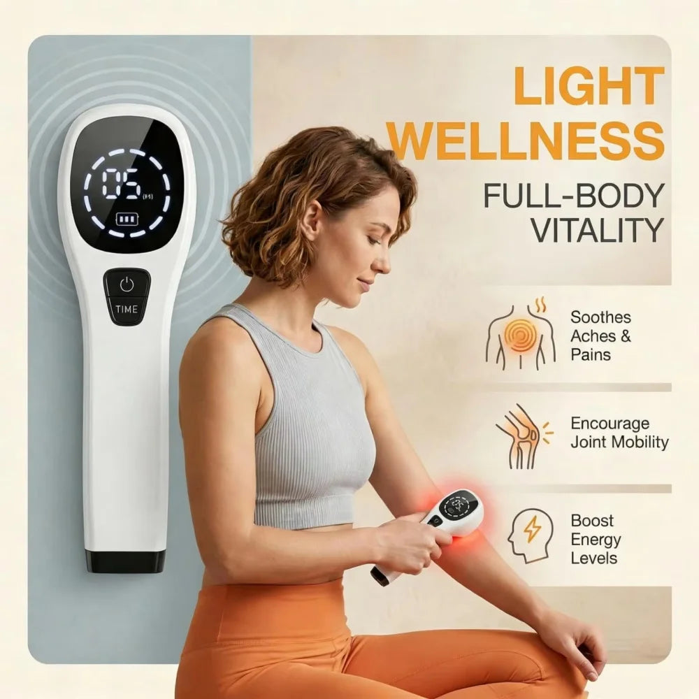 Red Light Therapy Device Handheld 650nm 808nm Low Level Laser Pain Relief Massager Portable Infrared Light Therapy Wand for Face Body Muscle Neck Shoulder Knee Back Foot, 12 Red LEDs 2 NIR Beads White