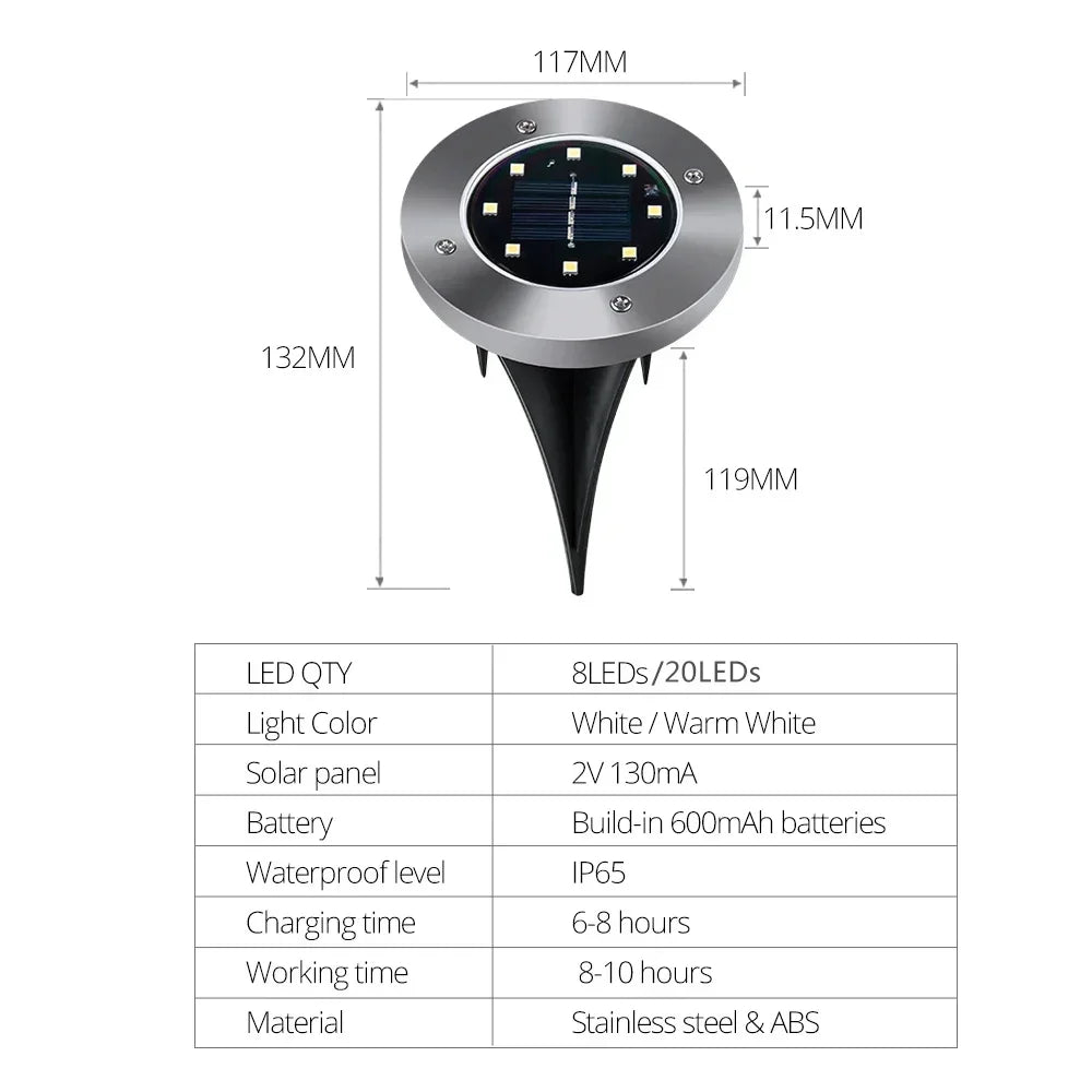 8pcs 8/20LED Solar Thermal Lights Garden Decor Ground Plug-in  Waterproof Street Solar Charging Underground Deck Spotlights