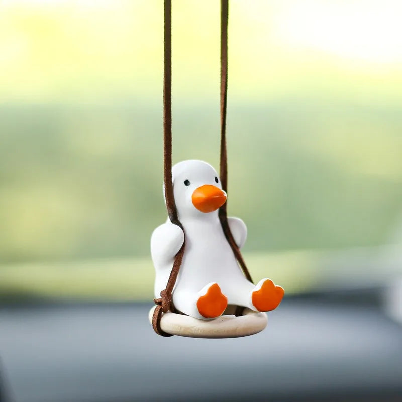 1PC Cute Car Pendant Swinging Sunglasses Duck Hanging Swing Rearview Mirror Decoration