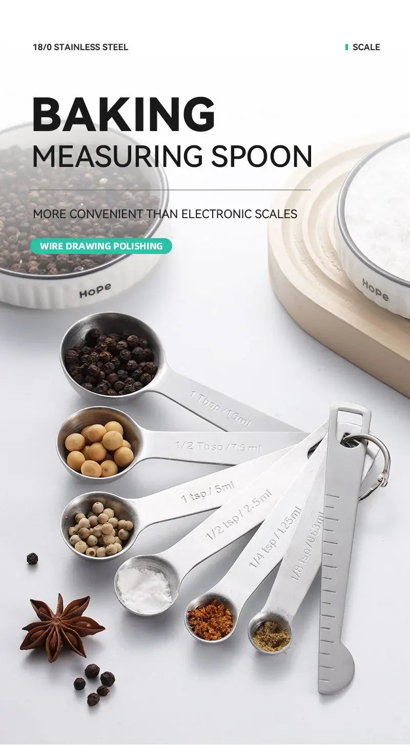 Stainless Steel Measuring Spoon 4/6/7/8 Pcs Set with Scale Measuring Ruler Spoons Coffee Baking Measuring Kitchen Tool Set