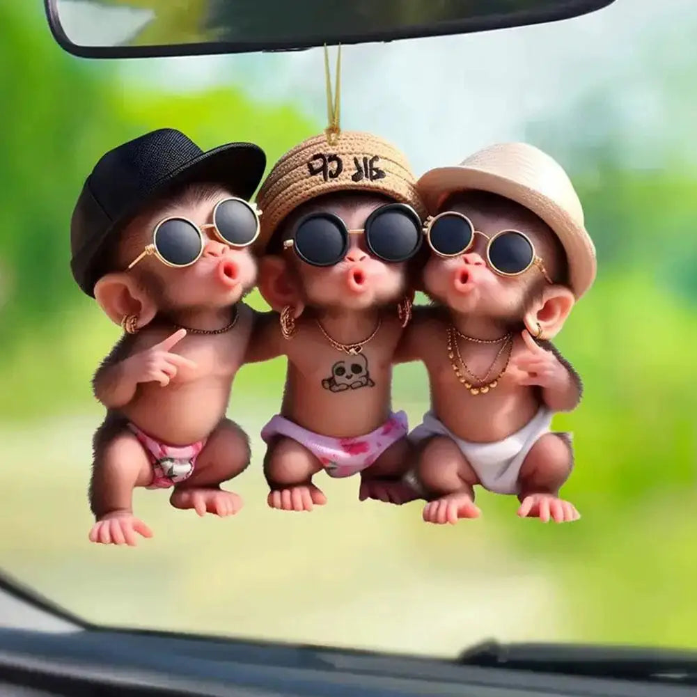 2D Acrylic Monkey Pendant Personalized Decor Pendant Christmas Monkey Pendant Acrylic Ornament For Car Cartoon Xmas Tree Decor