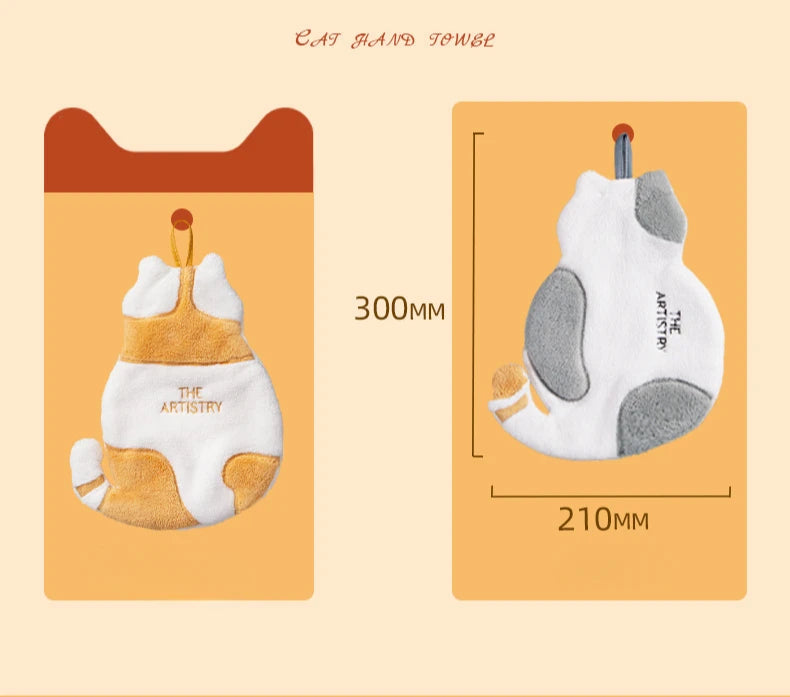 1Pcs Cute Cat Hanging Towel Kitchen Hand Towel Bathroom Soft Absorbent Handkerchief Wipe Towel Cartoon Kids Towels