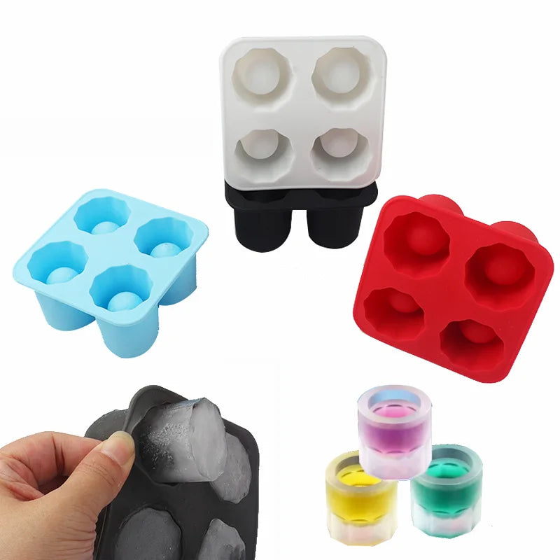 Silicone Ice Cube Mold Four Hole Press Ice Block Maker Creative Round Cup Shape Ice Molds for Whiskey Beer Bar Kitchen Tools