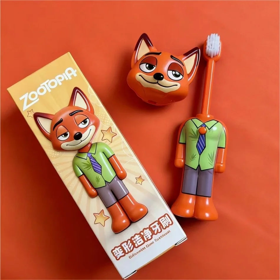 Disney Zootopia Scalable Toothbrush Cute Nick Judy Anime Figures Transformable Soft Bristled Toothbrush Fine Bristled Kids Gifts