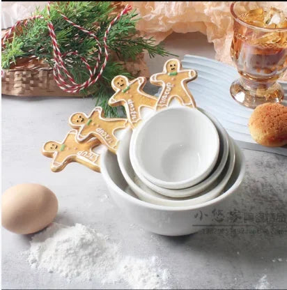 4pcs Christmas Measuring Spoons Set, 3D Hand-painted Ceramic Bowl Measuring Cup, Baking DIY Cake Flour Kitchen Accessories Gift