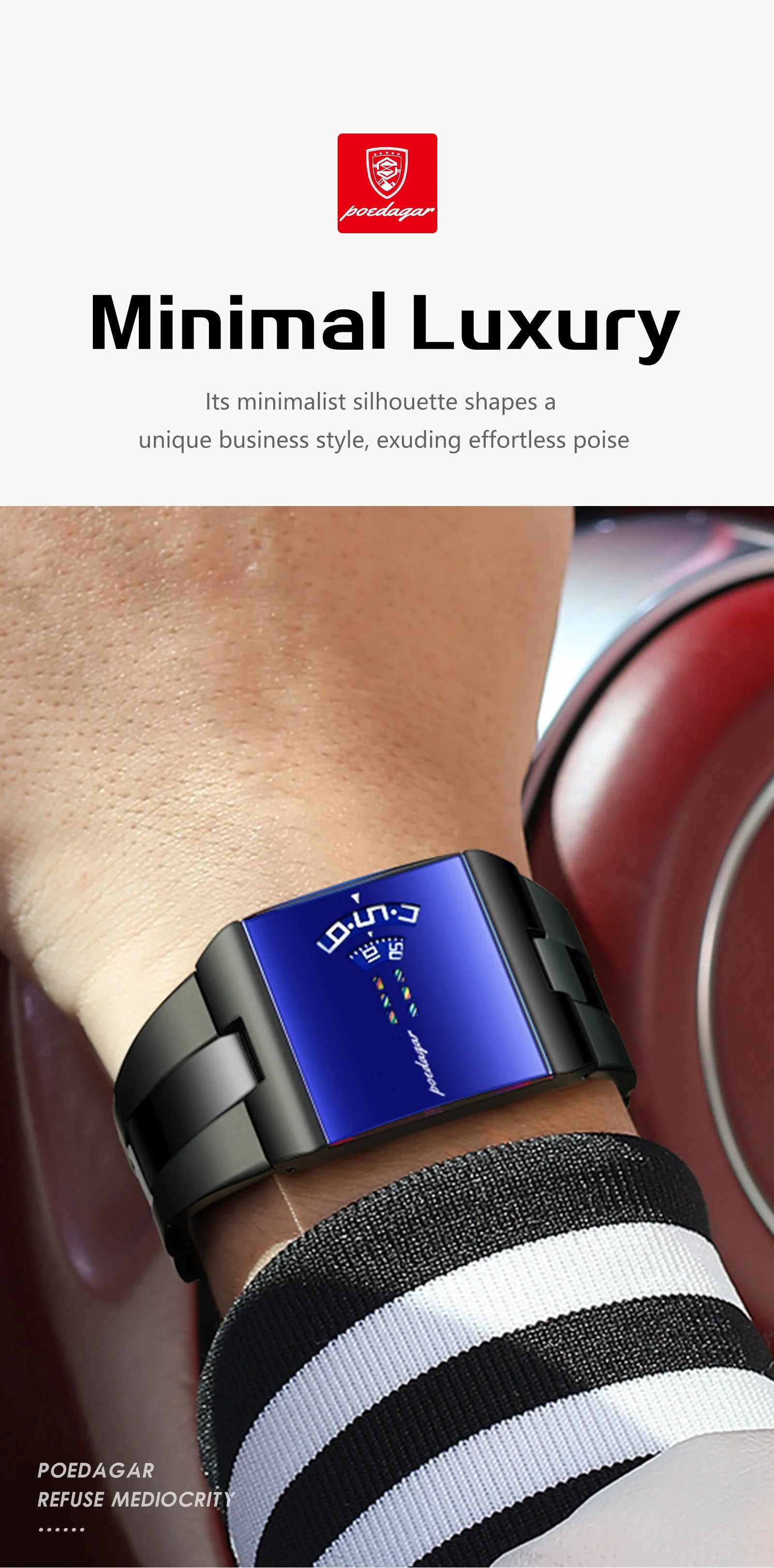 POEDAGAR Top Rectangle Original Men Watch Waterproof Fashion Man Wristwatch Stainless Steel Quartz Sport Men's Watches+Box Reloj