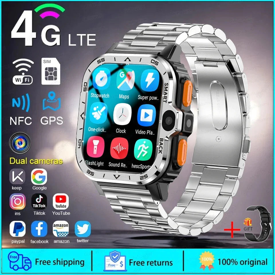 4G/5G SIM Card Wifi Smart Watch 64GB Large Memory APP Download 200W+800W HD Dual Camera Video Call Global Version Smartwatch Men