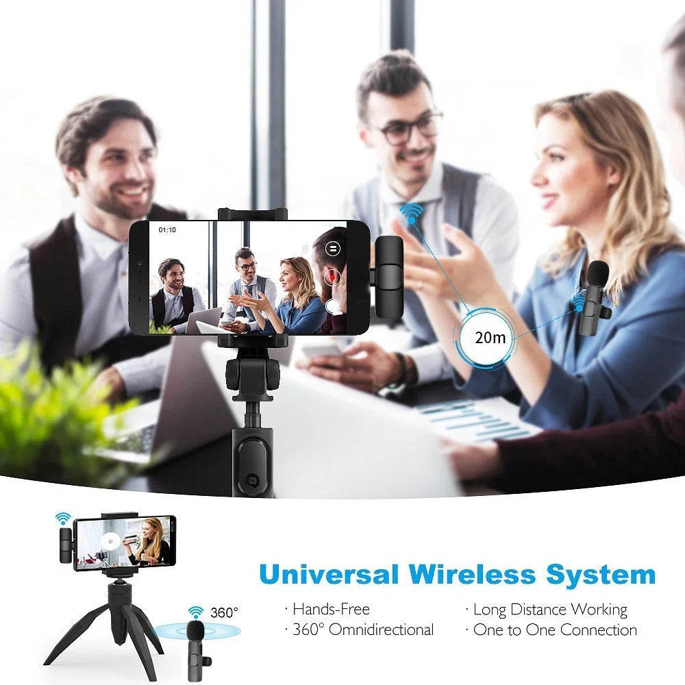 Lavalier Wireless Microphone 80mAh Rechargeable Battery Clip-On Podcast Mic for Streaming Vlogging Voice Recording Plug & Play