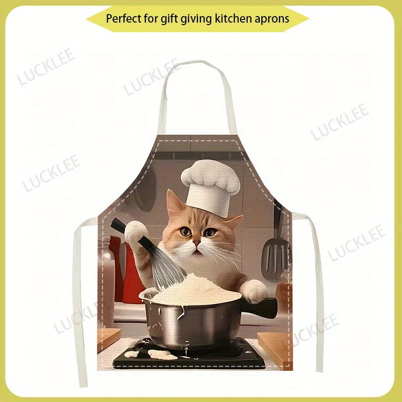 Funny Cat Chef Apron, Realistic Cooking Cat Print Kitchen Bib, Animal Lover Gift, Waterproof Baking Apron for Home & Restaurant
