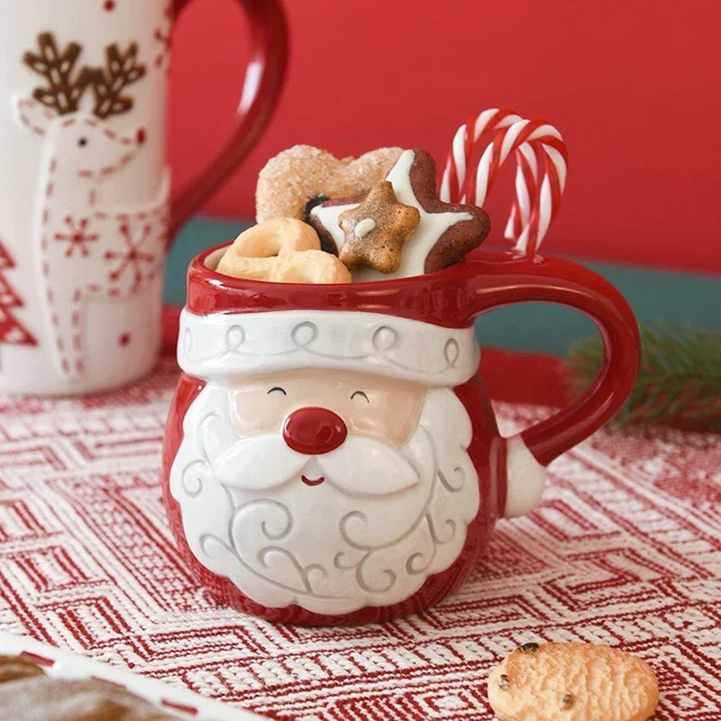 Christmas Ceramic Coffee Mug Santa Claus Mould Coffee Mug Elk Embossed Cup Breakfast Dessert Milk Mug for Kids Xmas Gift 2025