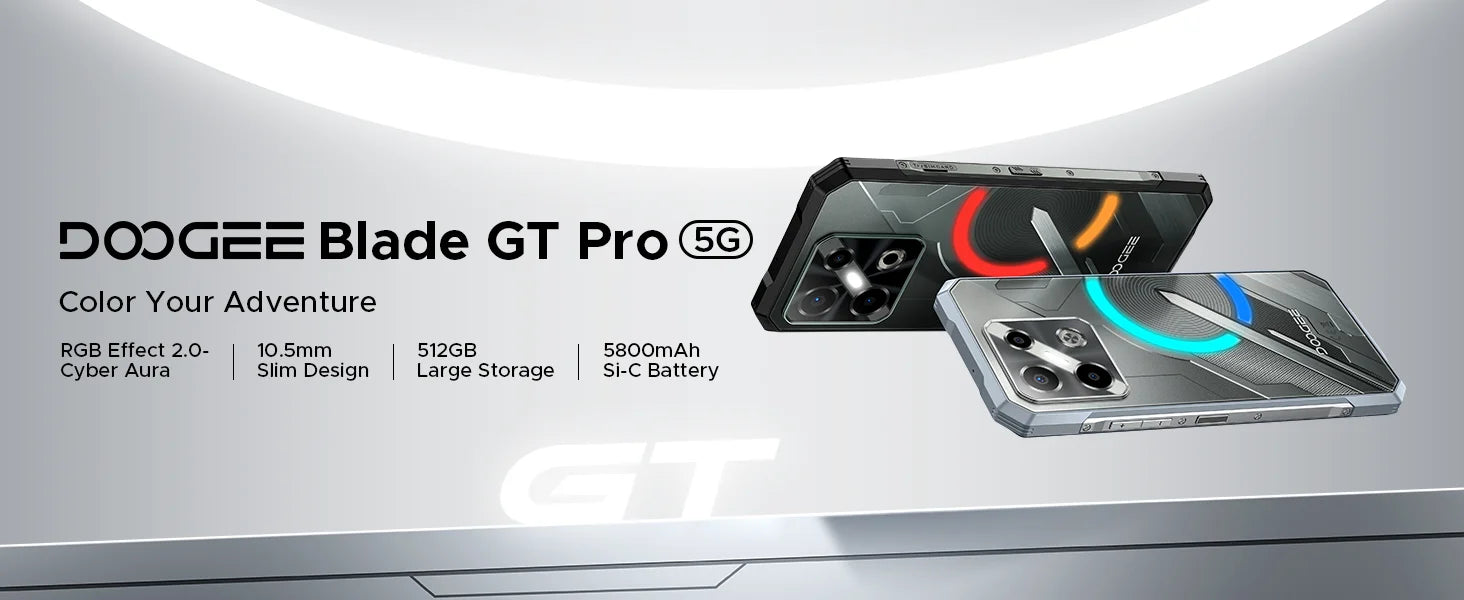 DOOGEE Blade GT Pro 5G Rugged Phone LED light Effect 6.72'' 120Hz 32GB(12+20) 512GB 10.5mm Ultra-thin 100MP AI Camera Smartphone
