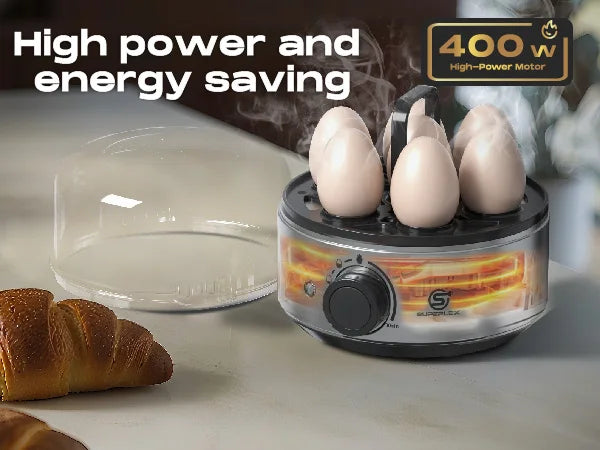 SUPERLEX 400W Power Eggs Cooker 7-Egg Capacity Dial Control Smart Shut-Off Reminder Rapid Egg Boiler Easy to Clean and Safer New