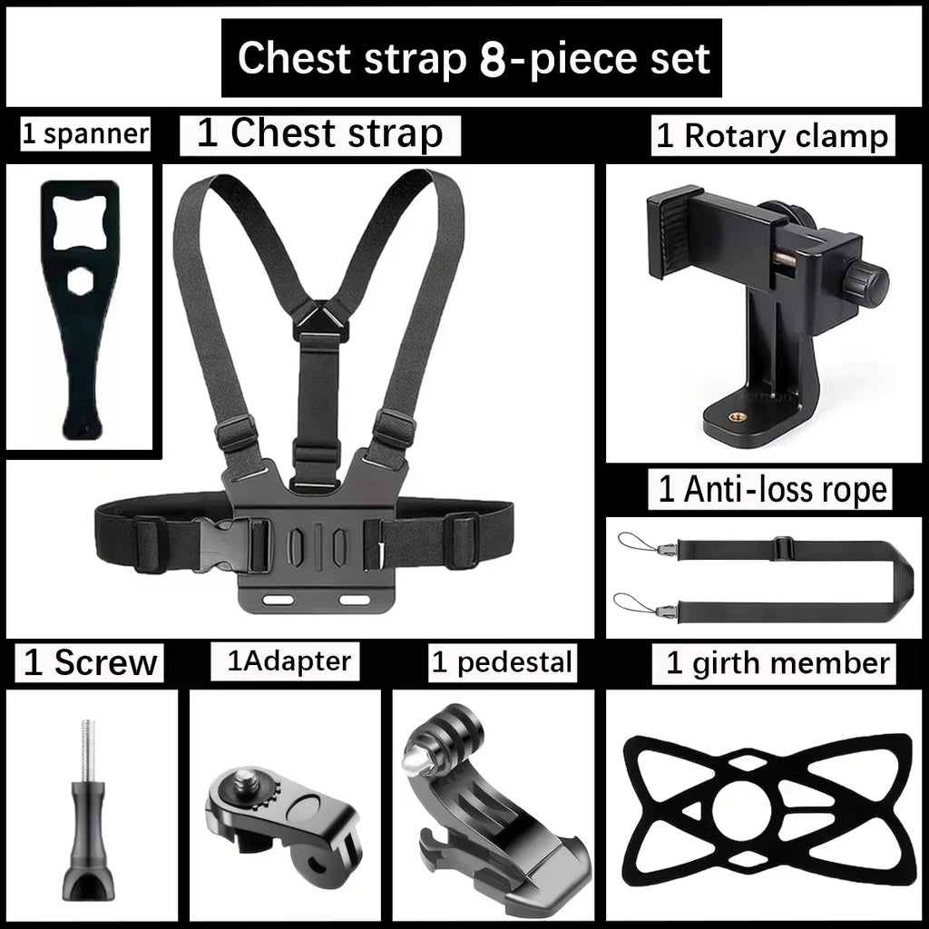 Adjustable Headband And Chest Band Shooting Stand for Mobile Phones And Action Cameras Compatible with GoPro DJI And More