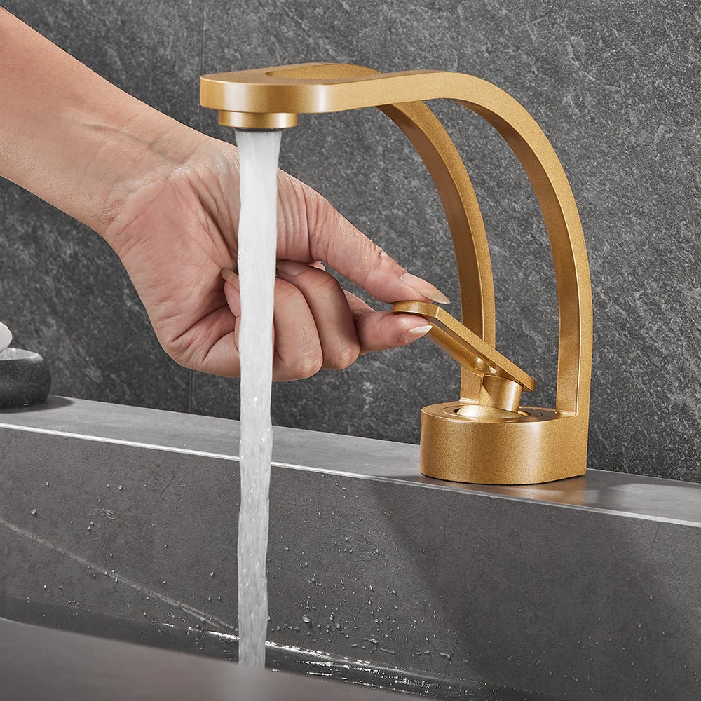 BAKALA Basin Faucet Modern Bathroom Mixer Tap Black/Gold Wash basin Faucet Single Handle Hot and Cold Waterfall Faucet