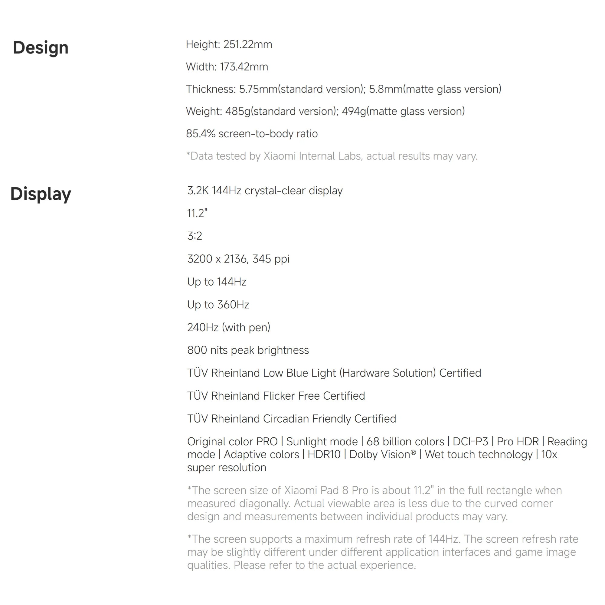 Xiaomi Pad 8 Pro 12+512GB WIFI 7 Global Version Snapdragon® 8 Elite Mobile Platform 11.2" 3.2K 144Hz Display 9200mAh 67W 50MP