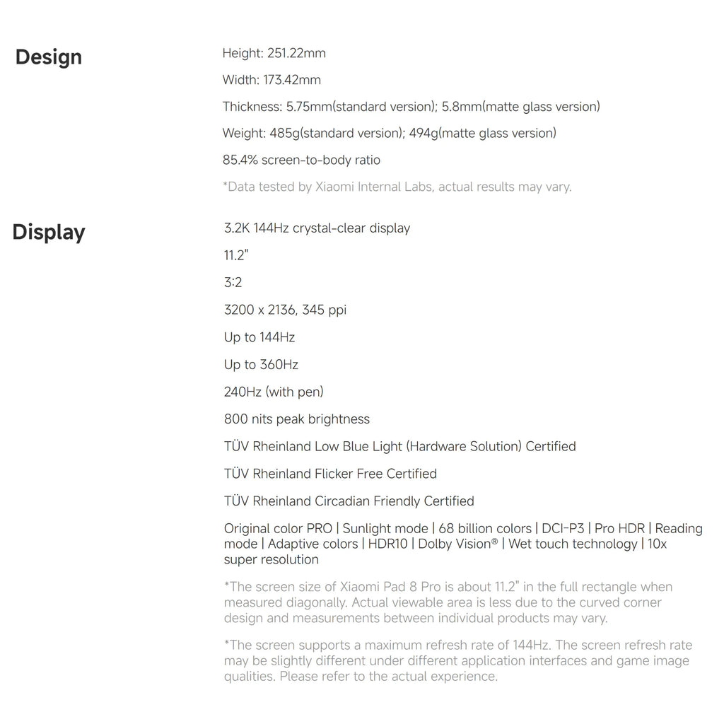 Xiaomi Pad 8 Pro 12+512GB WIFI 7 Global Version Snapdragon® 8 Elite Mobile Platform 11.2" 3.2K 144Hz Display 9200mAh 67W 50MP