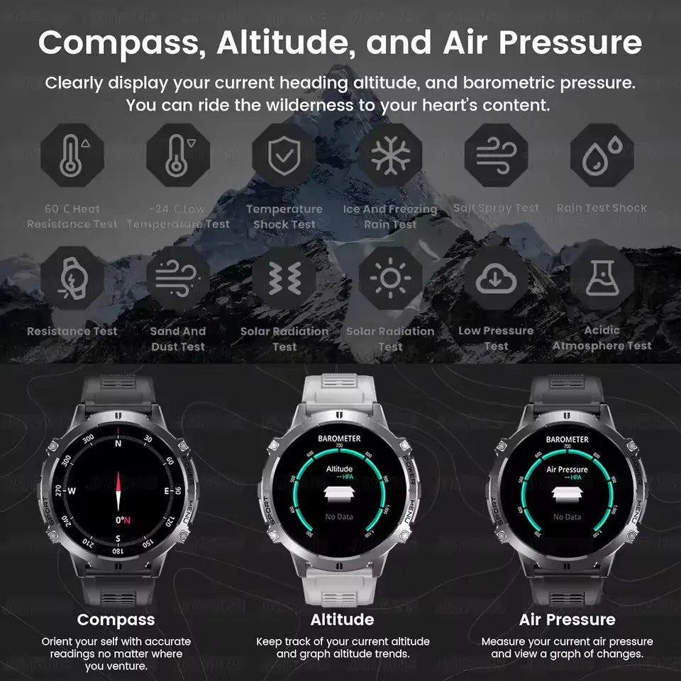 2025 New Military TREX3 1000mAh Battery Smart Watch 1.73-inch Screen 5ATM Waterproof GPS Altimeter Bluetooth Call Men Smartwatch