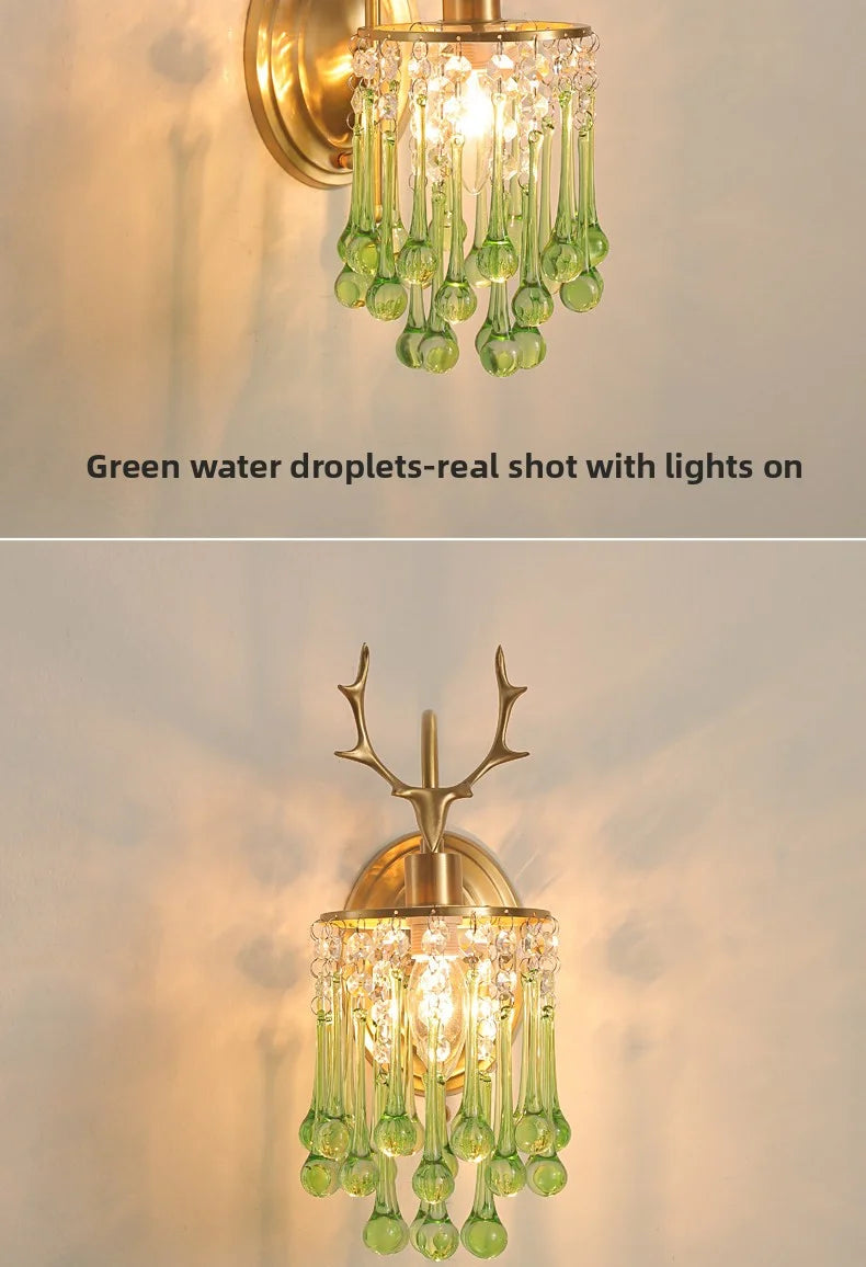 Crystal Wall Lamp - LED American Retro Bedroom Staircase Living Room And Background Wall Light Charging Function Without Wiring