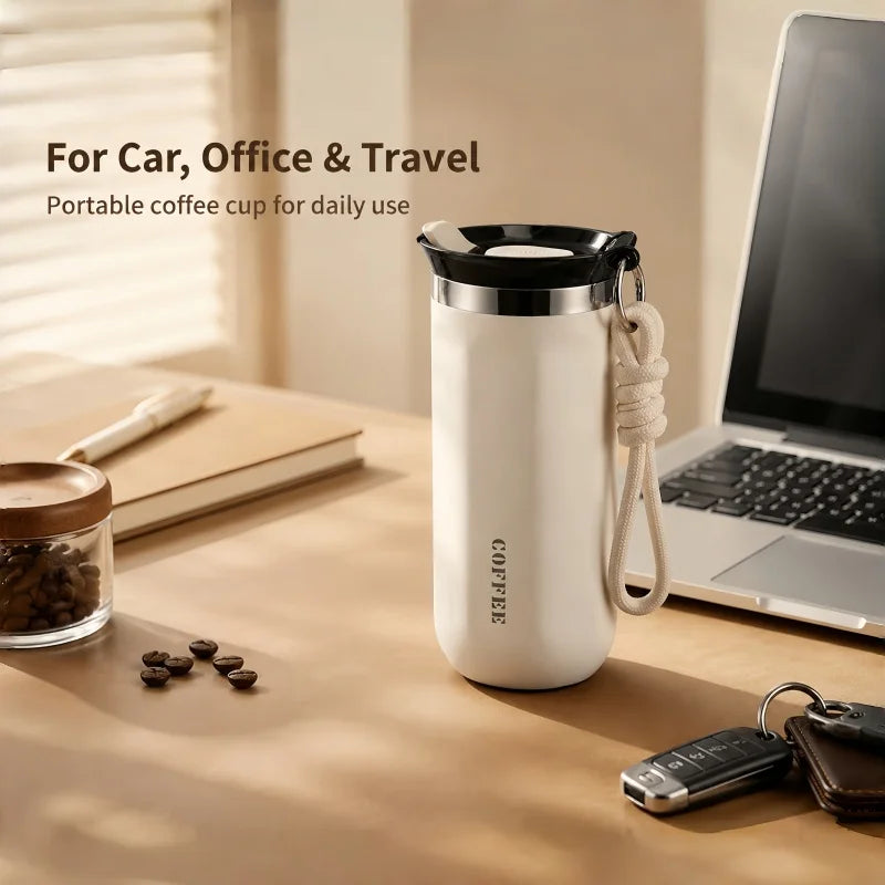 350ML 500ML Insulated Coffee Tumbler Stainless Steel Travel Mug with Lid Rope Handle Portable Thermal Cup for Car Office