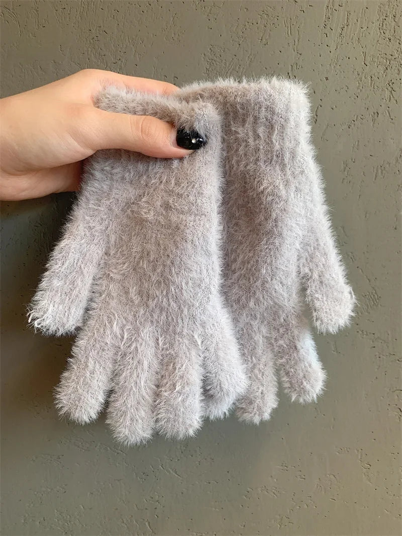 Fashion Winter Mink Velvet Five Finger Gloves Plush Warm Cold-proof Gloves Women Outdoors Cycling Solid Color Wistiti Mittens