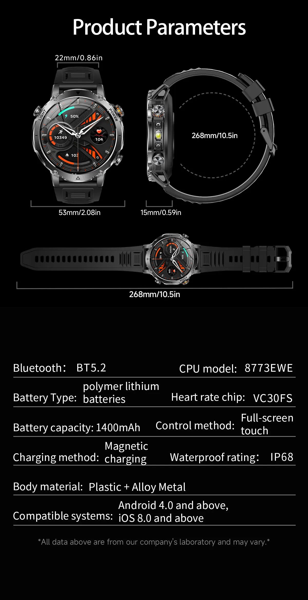 2026 Hot New 1400mAh Extra-Large Battery SmartWatch Men Military Outdoor SOS Flashlight  Waterproof Heart Rate Sports Smartwatch