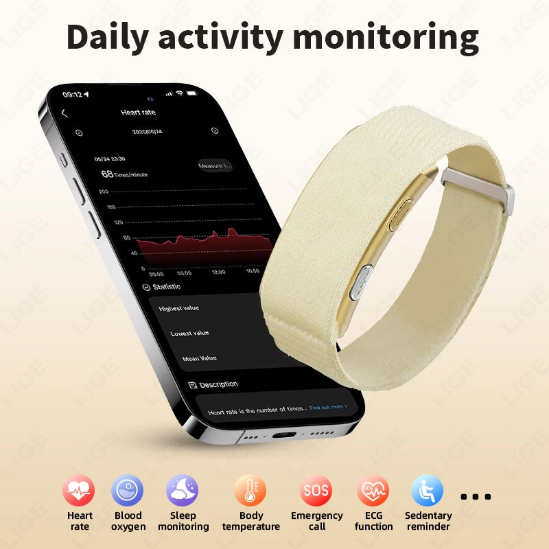 LIGE ECG+PPG Smart Bracelet Men Women Uric Acid Body Fat Body Temperature BP Five Organ Health Smartwatch Sports Fitness Band