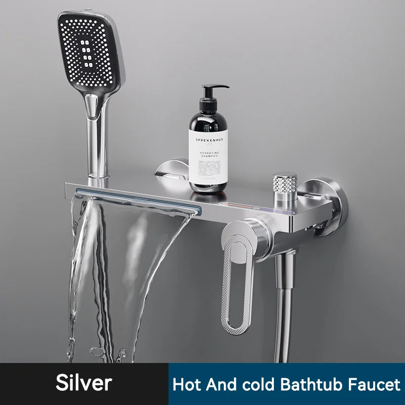 Bathtub Shower Faucet Single Handle Spout Mixer Tap With Hand Shower Wall Mount Platform Bath Mixer Water Faucet Wall Mounted