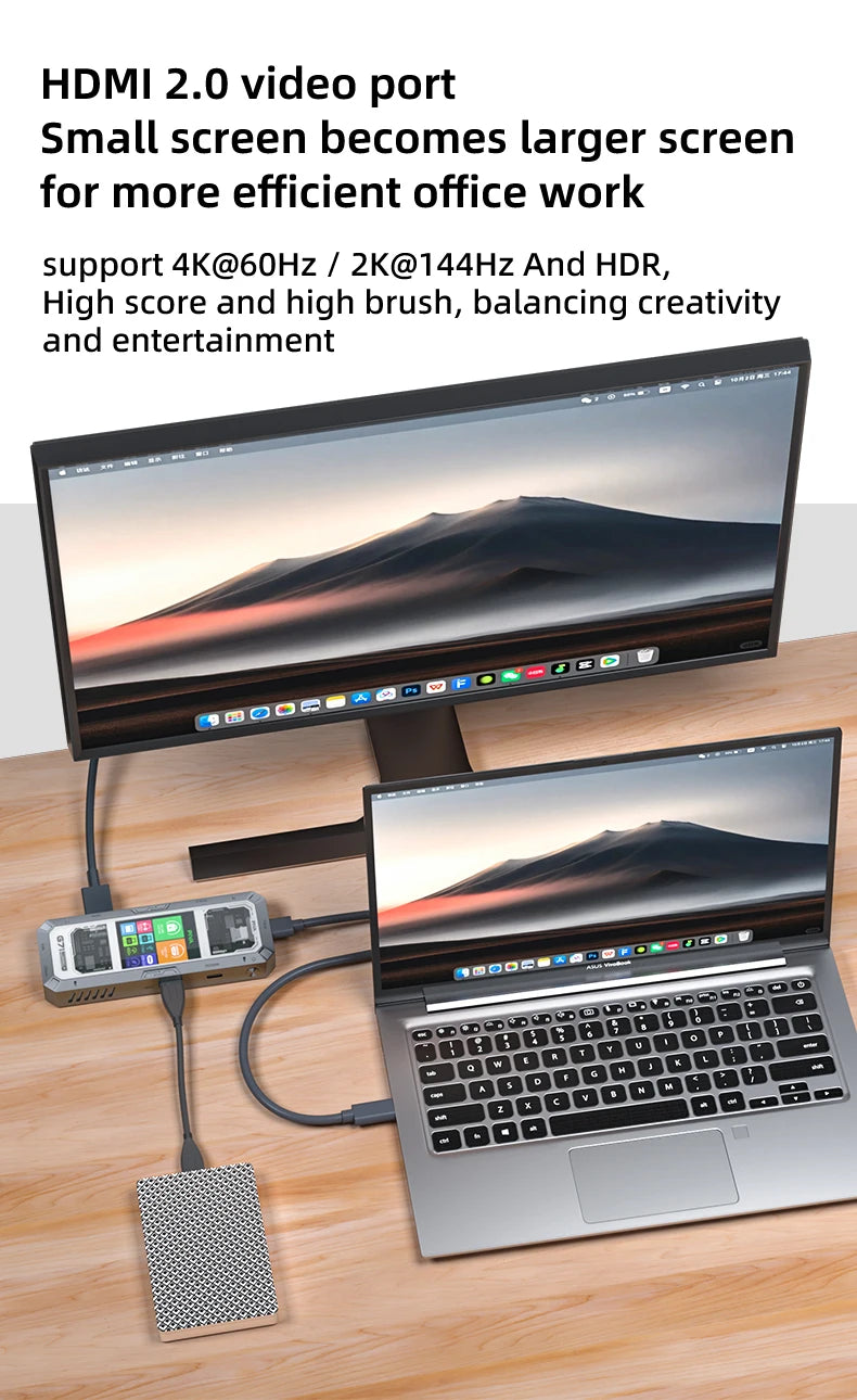 PIVA G71 7 in 1 Aluminum Alloy Office Docking Station Smart Screen Display Type-C to HDMI2.0 USB3.0 HUB PD100W Adapter