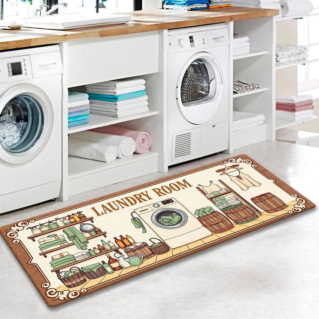 Laundry Room Floor Mat, Non-Slip Flannel Rug, Washable Durable Soft Carpet for Kitchen Hallway Office, Aesthetic Home Decor