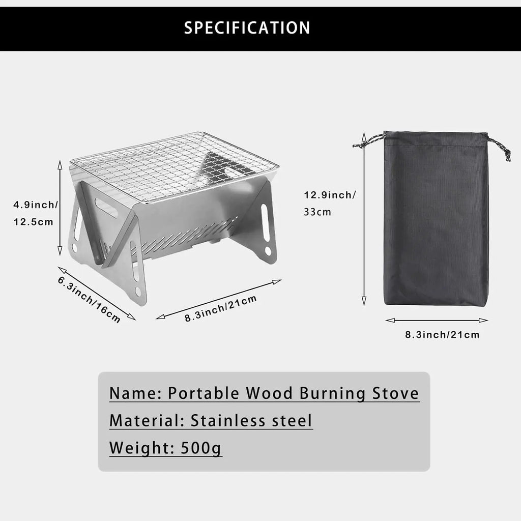 Backpacking Stove Folding Stainless Steel Charcoal Grill BBQ Wood Burning Camp Stove for Hiking Picnic Garden Backyard Cooking