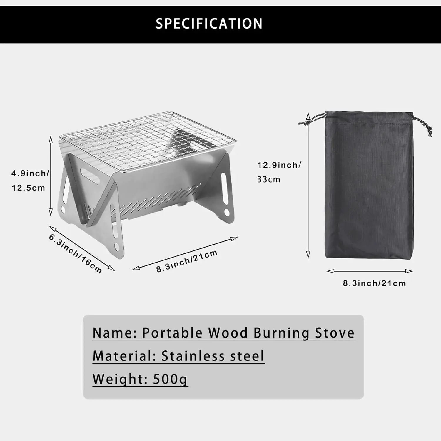 Backpacking Stove Folding Stainless Steel Charcoal Grill BBQ Wood Burning Camp Stove for Hiking Picnic Garden Backyard Cooking