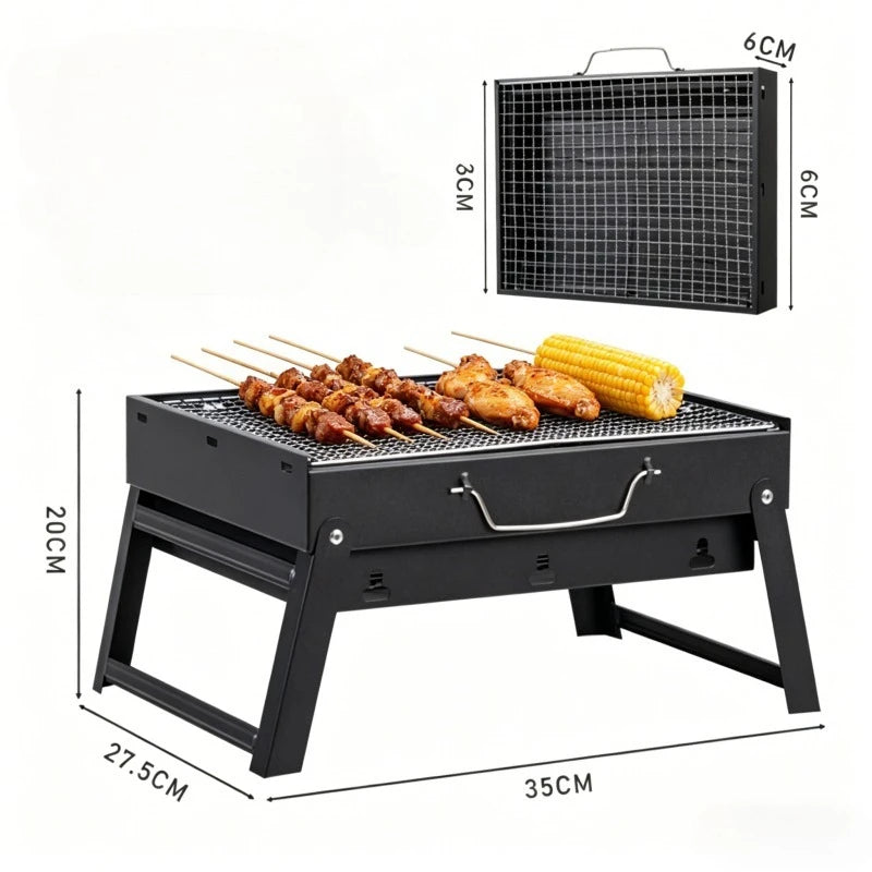 Portable Foldable Charcoal Grill | 38cm Compact Design | Light Steel Material Easy to Install | Equipped with Removable Ash Collector, Fast Heat Dissipation | Suitable for Camping, Picnicking, Beach, Backyard, and Small Group