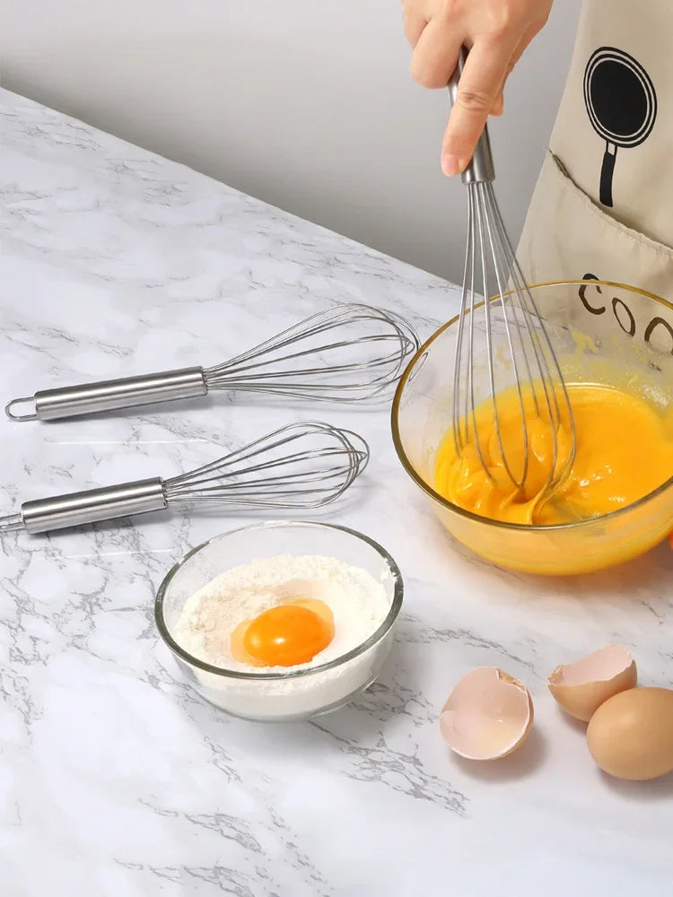 LMETJMA 8" 10" 12" Egg Whisk Stainless Steel Egg Whisk Kitchen Wire Balloon Whisk Milk Egg Beater Egg Mixing Mixer Tools
