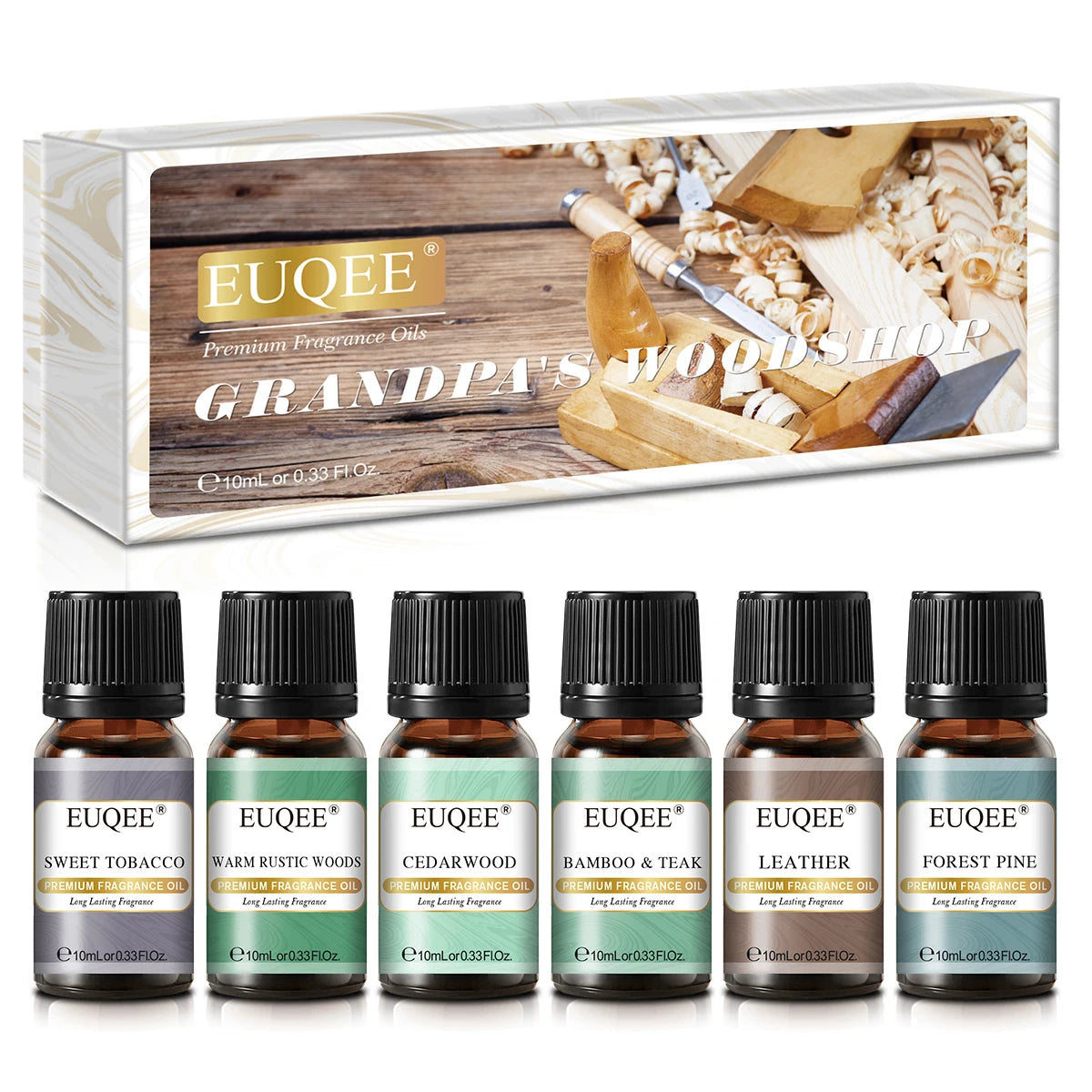 EUQEE 10ML Men's Fragrance Oil For Car Diffuser,Making Candle Leather Forest Pine Coffee Cake Cedarwood Bay Rum 1pcs/3pcs/6pcs