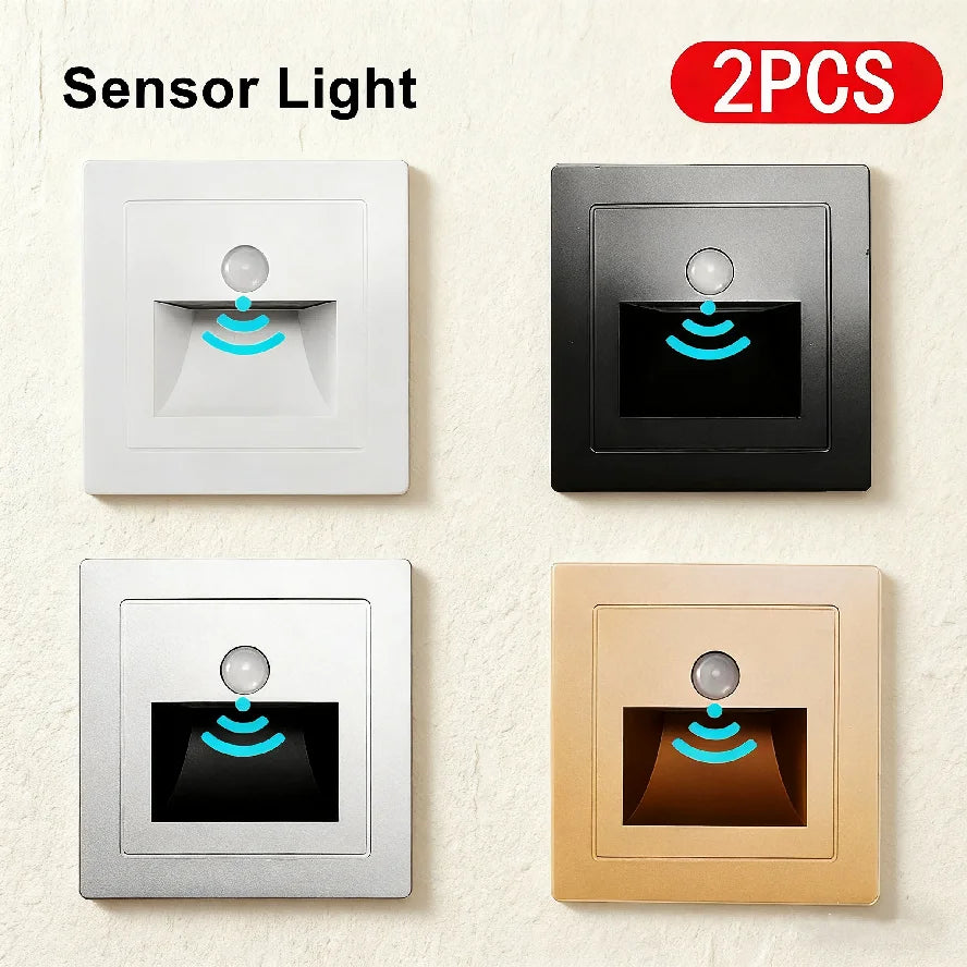 2~1PCS Led Stair Light PIR Motion Detector Sensor 220V Infrared Human Lamp Recessed Steps Ladder Staircase Bedroom Night Light